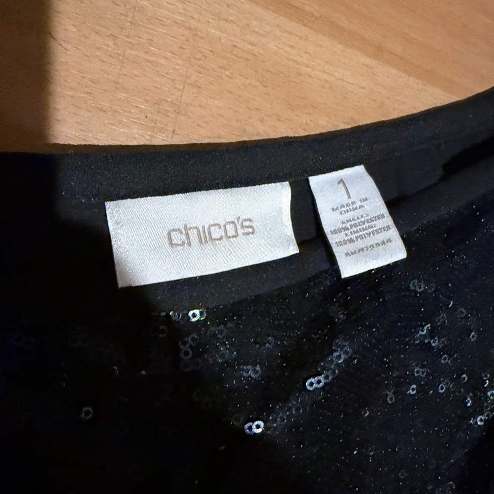 Chico's Black Sequin Wide Leg Pants sparkly evening Sz 1 embellished - Picture 4 of 7